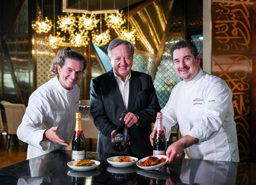 Doxis Bekris, Vice President Culinary Design bei Emirates, Charles de Pontevès – Moët & Chandon-Botschafter, Jean-Michel Bardet – Chefkoch bei Moët & Chandon.